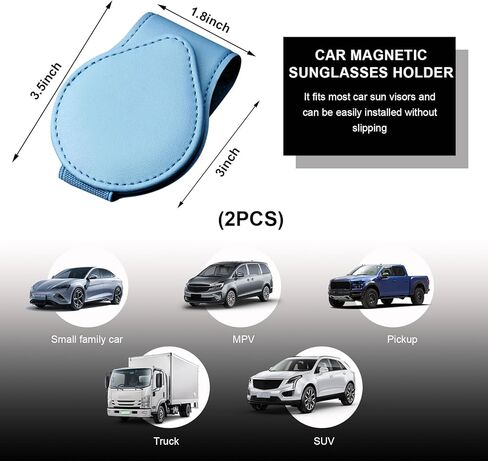 2 PCS Sunglasses Holder for Car Visor, Magnetic Leather Auto Eyeglass Hanger Clip, Visor Ticket Card Clip Eyeglasses Mount, Universal Interior Visor Car Accessories Gadgets (Beige) in Kuwait