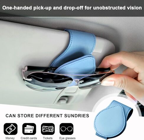 2 PCS Sunglasses Holder for Car Visor, Magnetic Leather Auto Eyeglass Hanger Clip, Visor Ticket Card Clip Eyeglasses Mount, Universal Interior Visor Car Accessories Gadgets (Beige) in Kuwait