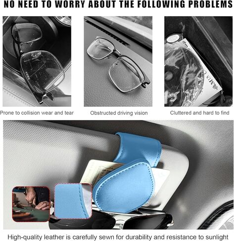 2 PCS Sunglasses Holder for Car Visor, Magnetic Leather Auto Eyeglass Hanger Clip, Visor Ticket Card Clip Eyeglasses Mount, Universal Interior Visor Car Accessories Gadgets (Beige) in Kuwait