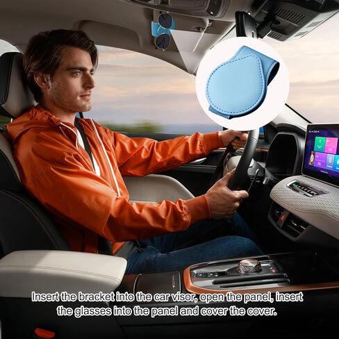 2 PCS Sunglasses Holder for Car Visor, Magnetic Leather Auto Eyeglass Hanger Clip, Visor Ticket Card Clip Eyeglasses Mount, Universal Interior Visor Car Accessories Gadgets (Beige) in Kuwait