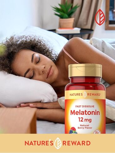 Nature's Reward Melatonin 12mg Fast Dissolve - 180 Tablets - Natural Berry Flavor - Vegetarian, Non-GMO & Gluten Free Supplement in Kuwait