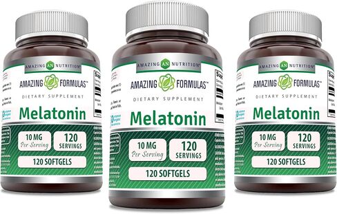 Amazing Nutrition Melatonin Supplement | 10 Mg Per Serving | 120 Softgels | Non-GMO | Gluten Free | Made in USA in Saudi Arabia