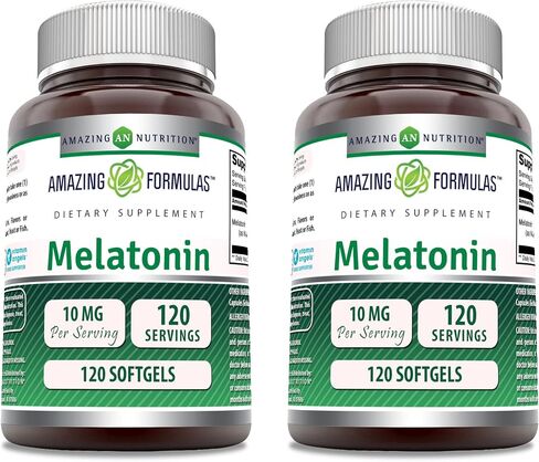Amazing Nutrition Melatonin Supplement | 10 Mg Per Serving | 120 Softgels | Non-GMO | Gluten Free | Made in USA in Saudi Arabia