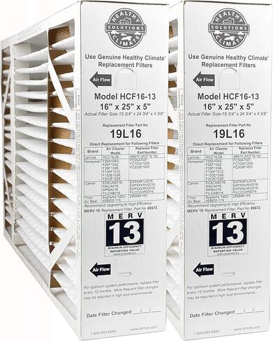 Lennox 19L16-16" x 25" x 5" Healthy Climate HCF16-13 Air filter, MERV 13 (2-Pack) in Kuwait