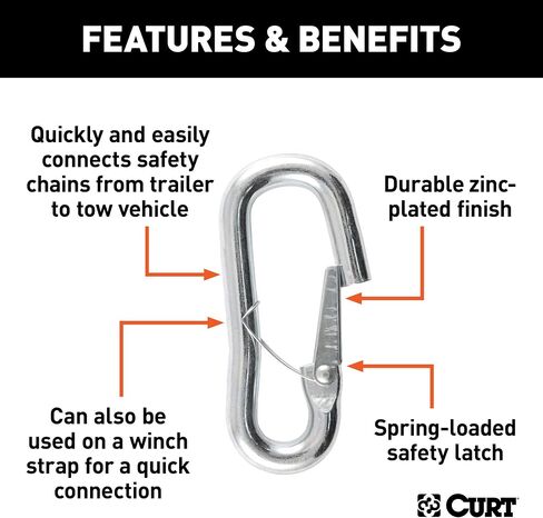 CURT 81281 Snap Hook Trailer Safety Chain Hook Carabiner Clip, 9/16-Inch Diameter, 5,000 lbs, metallic in Saudi Arabia