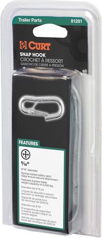 CURT 81281 Snap Hook Trailer Safety Chain Hook Carabiner Clip, 9/16-Inch Diameter, 5,000 lbs, metallic in Saudi Arabia