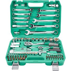 46 قطعة 1/4 بوصة مجموعة مفاتيح ربط بسقاطة مع مجموعة مقابس لقمة، شريط تمديد Gimbal شريط منزلق مجموعة مقابس تمديد لإصلاح السيارات والاستخدام المنزلي in Kuwait