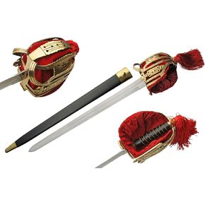 SZCO Supplies 38" Basket Hilt Ceremonial Scottish Sword with Leather Wrapped Scabbard, red, (910991)