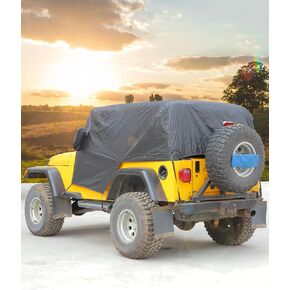Hoolcar Car Cover Waterproof All Weather Outdoor Car Cover Protect from Snow Rain Hail UV Rays Wind Compatible with Jeep Wrangler JKU JLU 2007-2024, 4 Doors, Black