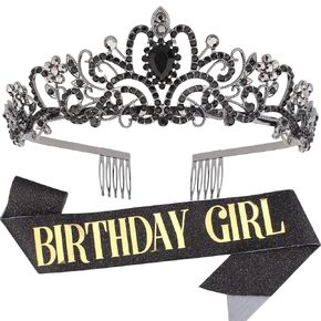 Birthday Crowns for Women, Didder Purple Crystal Tiara & Birthday Girl Sash, Birthday Tiara for Women Birthday Sash for Women Girls Birthday Sash and Tiara for Women Gift Crown for Bridal Wedding