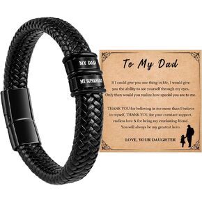 Dad Bracelet Gifts for Dad from Daughter/Son Fathers Day Gift Idea Leather Braided Bracelet Birthday Gifts for Him Daddy Papa Stepdad Bonus Dad