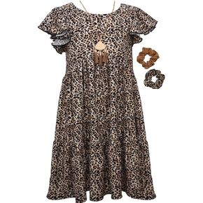 Bonnie Jean Girl's Animal Print Dress with Scrunchies for Girls 4-6x and 7-16