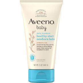 Aveeno Baby Healthy Start Nourishing Newborn Balm, Hypoallergenic Baby Skin Balm with Prebiotic Oat Leaves a Nourishing Layer to Care for Newborn Skin, Fragrance-Free, 5 oz