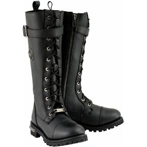 Milwaukee Leather MBL9355 Women's Black 14-inch Lace-Up High-Rise Leather Boots with Calf Buckle
