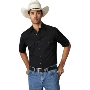 قميص Wrangler رجالي رياضي غربي أساسي بجيبين وأكمام قصيرة