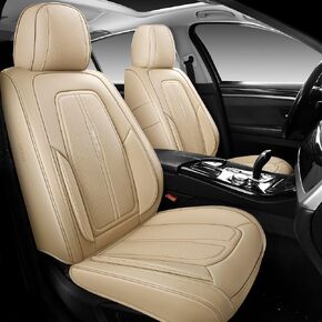 Car Seat Cover Front Seat, Leather Seat Cover for Cars, 2Pcs Waterproof Beige Seat Cover Car Seat Protector Cushions Universal Fit for Most Cars & SUV Trucks