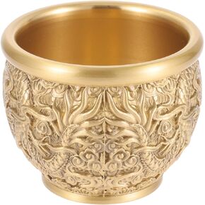 Veemoon Brass dragon cylinder moeny basin brass cornucopia bowl feng shui bowl basin golden treasure basin wealth bowl retro decor bowl decoration brass bowl Campbell dragon pattern office