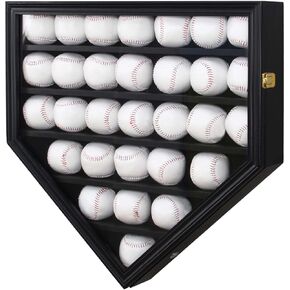 Baseball Display Case, 30 Solid Wood Baseball Display Holder, Large Capacity and Double Lock Wall Mount Baseball Shadow Box Display Rack with Anti Fade Acrylic Glass Door, Mahogany Finish