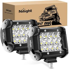 Nilight Led Pods 2PCS 4Inch 36W 3600LM Spot Triple Row LED Light Bar Driving Lamp Roof Bumper Off Road LED Work Lights for Van Camper Wagon Car Pickup Golf Cart ATV UTV SUV Truck Boat 4x4