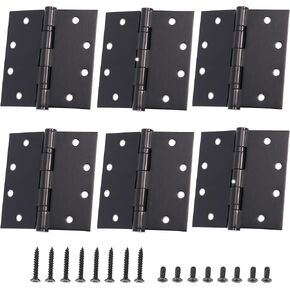 6-Pack 4.5 X 4.5" inch Black Heavy Duty Commercial Door Hinge Thickened, Silent Plain Steel Ball Bearing Door Hinges, Thickness 3 mm Stainless Steel Square Corners with 48 Screws