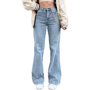 LQI Women's High Waist Baggy Boyfriend Jeans Distressed Wide Leg Denim Pants