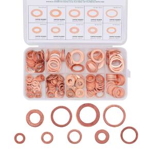 200pcs Flat Copper Washer Assortment Set M5-M14 O Ring Copper Gaskets Set Flat Ring Seal Kit Metric Sealing Washers, 9 Size