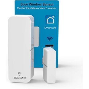 مستشعر الباب الذكي 2 حزمة، مستشعر الاتصال بنافذة TESSAN WiFi يعمل مع Amazon Alexa، مساعد Google، لا يتطلب محورًا، تشغيل إشعار الهاتف، إنذار الهاتف، قابل للبرمجة مع أجهزة الحياة الذكية