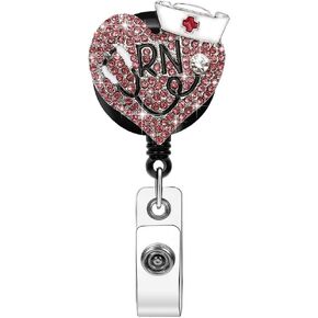 Soleebee Nurse Badge Reel, 24'' Retractable Badge Holder with Swivel Alligator Clip Bling Rhinestone ID Badge Holder for Nurse Doctor Teachers Students Stethoscope 2 Badge Holder (White)