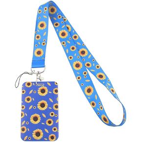 04 PCS The Sunflower Lanyard with ID Holder Card Keychain Retractable Badge Reels and Sunflower Pin Button Key Ring Neck Straps Accessories