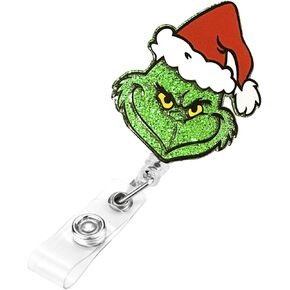 Christmas Cute Nurse Badge Reel Retractable Glitter Santa Name Tag Badge Holder for Nurse Doctor Teacher Student RN