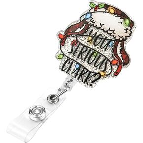 Christmas Cute Nurse Badge Reel Retractable Glitter Santa Name Tag Badge Holder for Nurse Doctor Teacher Student RN