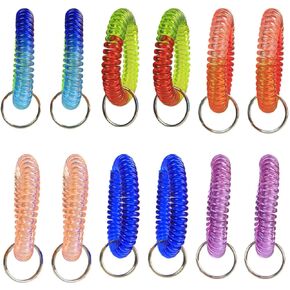 BIHRTC 6 Pcs Wrist Coil Wrist Keychain Mix Color Plastic Coil Wrist Coil Stretch Wristband Elastic Stretchable Spiral Bracelet Key Ring Key Chain Key Hook Key Holder for Gym Pool ID Badge and Outdoor