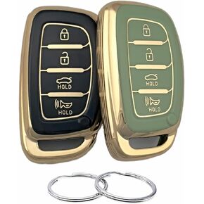 TPU Key Fob Cover Compatible with 2016-2021 Hyundai Elantra Elantra GT Ioniq Sonata Tucson《not for Keys with Eject/fold Buttons》 (Black/Black)
