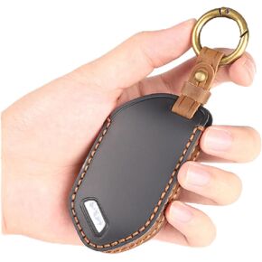 Leather Key fob Cover Compatible with 2023 -2024 Kia Telluride Key Case for Smart Remote with 5 Buttons(Black)