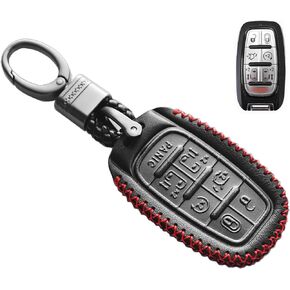 MECHCOS Compatible with Chrysler Voyager Pacifica 7 Buttons Leather Case Key Fob Cover Keyless Remote Start Control Holder Protector