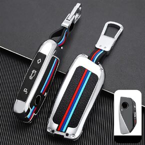 OLLEN Heavy Zinc Alloy Key Fob Cover, Fit for BMW 2023 2024 2025 New 5/7 Series 740i 760i X1 X5 X6 X7 XM IX IX3 I5 I7 etc, Full Protection Remote Fob Cover with Carbon Fiber Pattern, Gunmetal (1 Pcs)