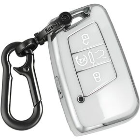for Volkswagen key fob cover,case with keychain,Soft TPU Protection key case/skin,5 Buttons compatible with VW Tiguan Atlas Jetta Passat Golf Alltrack Remote Key(Red)