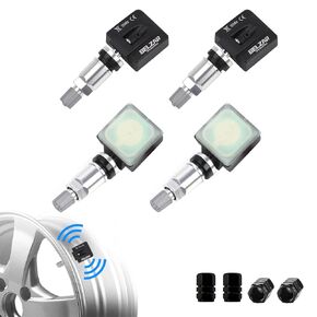 BELZAR Tire Pressure TPMS Sensors 56029526AA 56053030AC 315MHz Preprogrammed Replacement Sensor Compatible with Chrysler Dodge Jeep 4 Pack with 4 Metal Tire Valve Caps