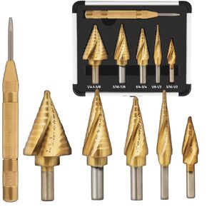 6 Pcs Drill Bit Set, Titanium Coated Spiral Grooved Laser Engraved Sizes Drill Bits Set, Step Drill Bit Set, Drill Bits Set for Metal, Stainless Steel, Aluminum, Wood and Plastic