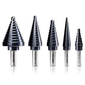 SainSmart Double Flute M35 Cobalt Step Drill Bits Set, 5PCS 1/8"-1-3/8" TiAIN Coated Step Drill Bit with Tri-Flat Shank for Metal, Stainless Steel, Aluminum, Copper, Wood, PVC