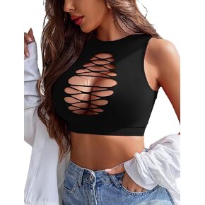 Avidlove Women's Fishnet Top Sexy Cut Out Crop Short Hollow Out Cropped Tank Top(S M L)