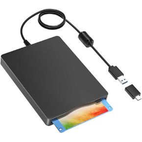 Floppy Disk Reader,External Floppy Drive, 3.5" USB &Type C Floppy Disk Reader Portable 1.44 MB FDD for PC, Laptop and Desktop Compatible with Windows 2000/XP/Vista/7/8/10/11