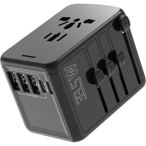 BrizLabs Universal Travel Power Adapter, Worldwide All in One International Wall Charger AC Plugs Adaptor with Type-C2 PD Quick Charger, USB-C, 3xUSB-A Ports, Outlet Converter for CA US EU UK AUS