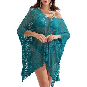 Women Swimsuit Crochet Swim Cover Up Summer Bathing Suit Swimwear Knit Short Sleeve Pullover 2024 Beach Dress