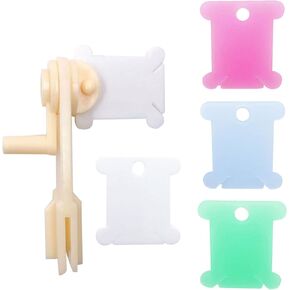 230 Pieces Colourful Plastic Floss Bobbins with Floss Winder for Cross-Stitch Bobbins Card Thread Holder, Craft DIY Sewing Storage