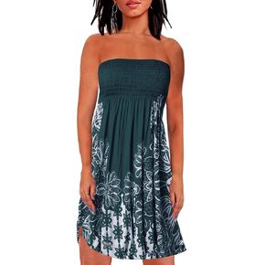 Zyyfly Strapless Dress for Women Summer Beach Boho Smocked Tube Top Dress