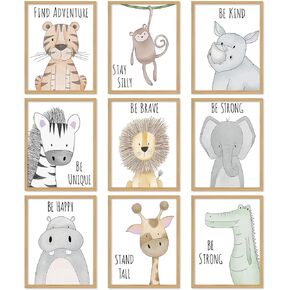 Whaline 9Pcs Baby Safari Nursery Wall Decor Inspirational Quotes Paper Print Lion Elephant Tiger Art Posters Watercolor Animal Painting Picture for Nursery Baby Children's Room, 8 x 10 Inch (Unframed)