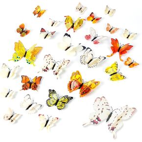 3D Butterfly Decorations Wall Art, 24 Pcs Removable Stickers Room Mural for Party Cake Decoration Kids Bedroom Nursery Classroom Wedding Decor (Blue & Green)