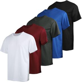 Men’s 5 Pack Crew Neck Short Sleeve T-Shirt，Moisture Wicking Running Gym Workout Summer Soft Athletic Shirt.