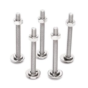 5/16-18x5" Complete Set Hex Head Screw Bolts,Nuts,Fender Flat washers,Split Lock Washers,Fully Threaded, Stainless Steel 18-8（304）, Bright Finish (5Set)